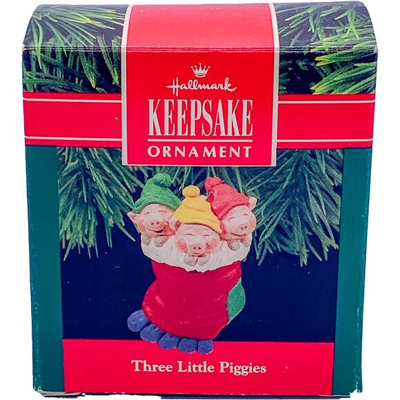 Vintage 1990 Hallmark Keepsake THREE LITTLE PIGGIES Christmas Ornament in Box - Picture 1 of 7